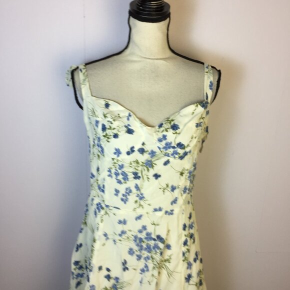New! Reformation Niara Mini Dress Sz 12 Womans Ivory Clarita Blue Floral Print - Picture 5 of 15
